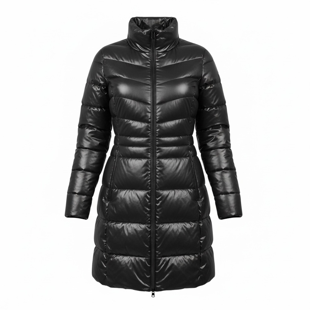 Coldwater Creek M Black Down Puffer Winter Coat Jacket Long Packable Outerwear